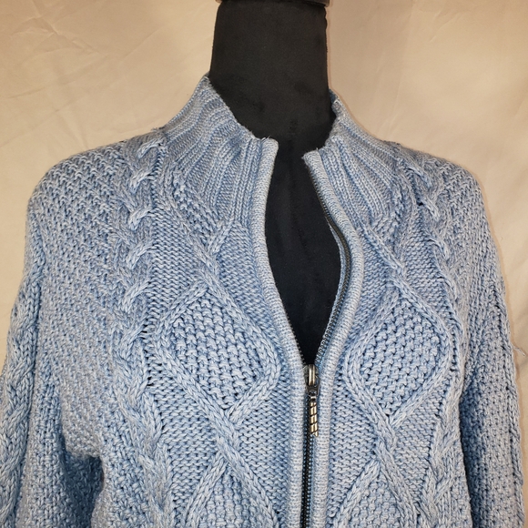 Elegant Jillian Nicole Light Blue Cable Knit Zip up Cardigan - L - Picture 4 of 5